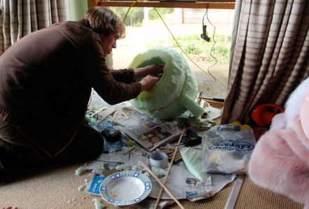 David hard at work David is hard at work putting together the puppet components of Pinky's head.